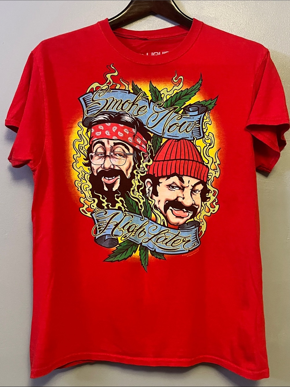 Liquid Blue Smoke Now High Later Red T-Shirt -Cheech and Chong 🍃